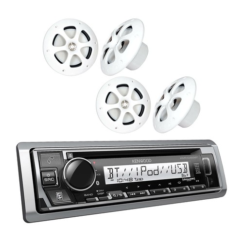 Kenwood KMRD382BT CD Marine Receiver Package with Pair of Outdoor