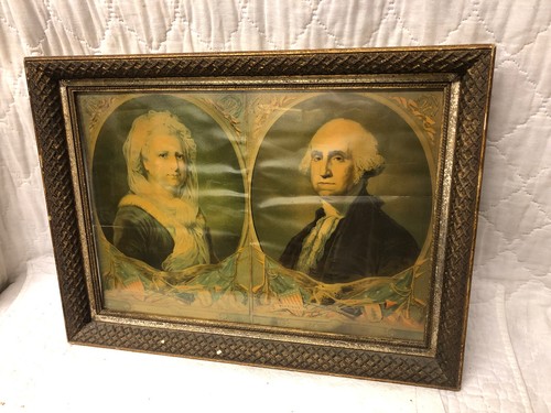 Antique Hallett Chromolithograph George & Martha Washington in Magnificent Frame - Picture 12 of 12