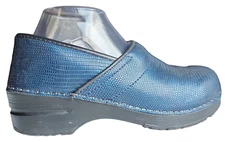 Sanita Danish Design Signature Blue Lizard Print Clogs Mules Womens Shoes Size 7