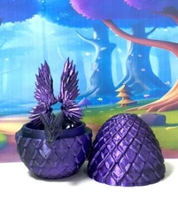 3D Printed Dragon with Egg, 8" Articulated Crystal Winged Dragon Fidget Toy