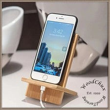 Cell Phone Holder Natural Wooden Stand Custom Handmade Laser Engraving Gift