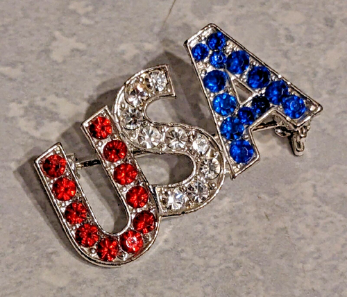 Patriotic USA Pin Brooch - Silvertone with Red, White, & Blue ...