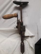 Antique Split Frame Hand Crank Drill Shoulder Brace with 2 Jaw Chuck 15"