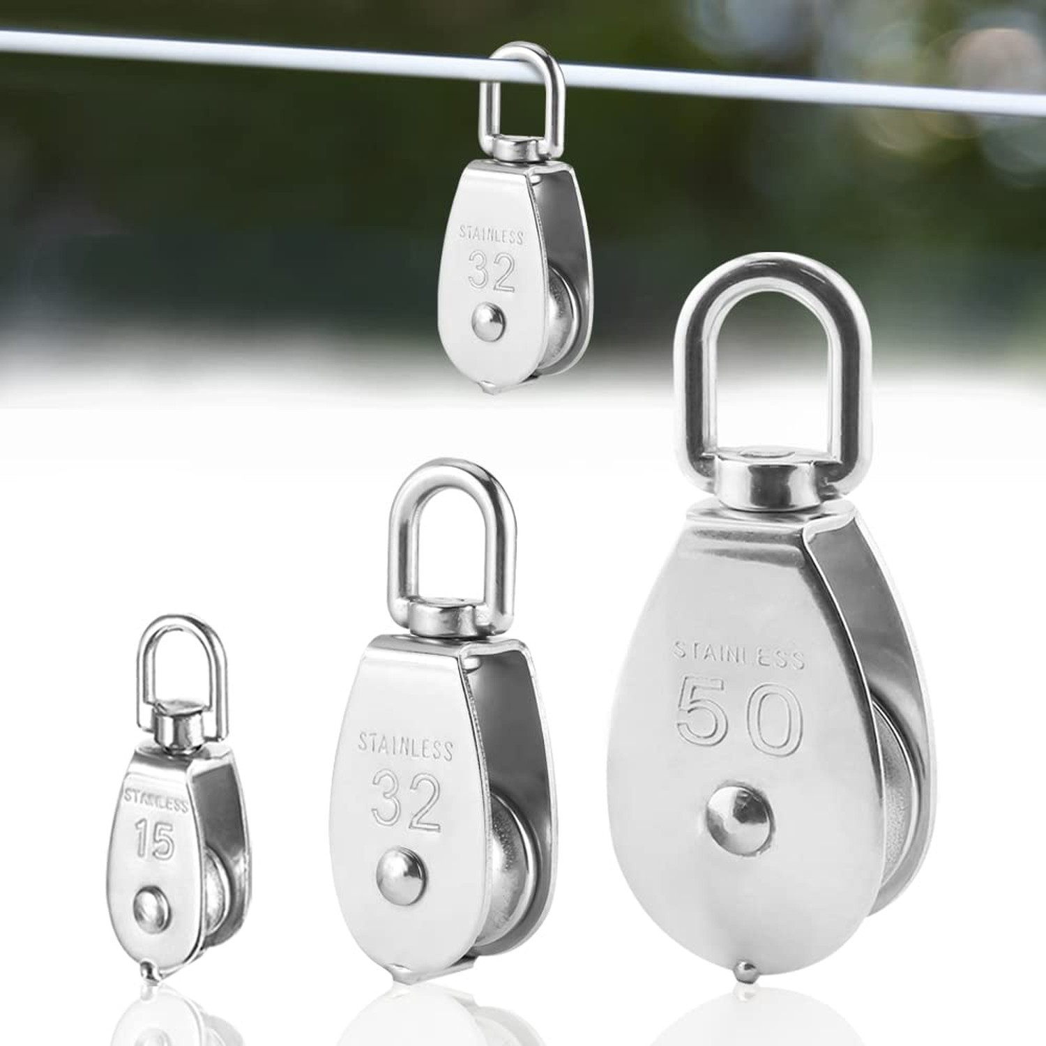 10 PCS M15 Single Pulley Blocks, HMIEPRS 304 Stainless Steel Heavy Duty Rolle...