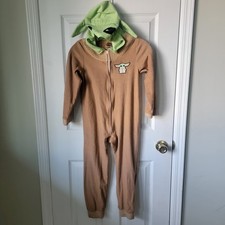 Star Wars Baby Yoda Kids Size 8 Fleece Pajamas One-Piece Zip Up Character Hood
