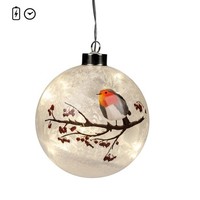 LED HäNgedeko Kugel Wintervogel ⌀ 12Cm Weiß Aus Glas Mit Timer Formano