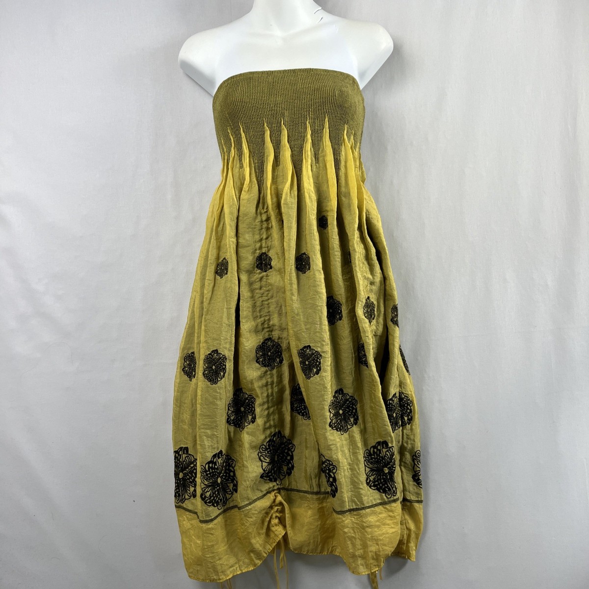 Lapis Strapless Midi Dress Convertible Skirt Gold Darted One Size Artsy  Boho | eBay