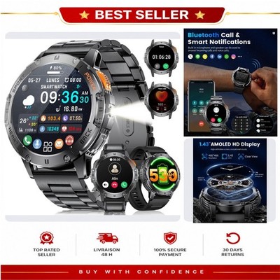 LIGE Smart Watch Men Bluetooth Calls GPS Fitness Tracker AMOLED Flashlight