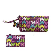 Vera Bradley FLUTTERBY BUTTERFLIES Purple Bundle Wristlet Card Wallet Keychain