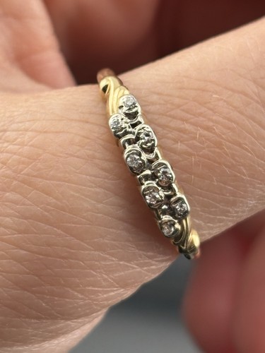 Vintage 14k / 18k Diamond Band Anniversary Ring Unique Two Rows Offset Sz 8 - Picture 10 of 23