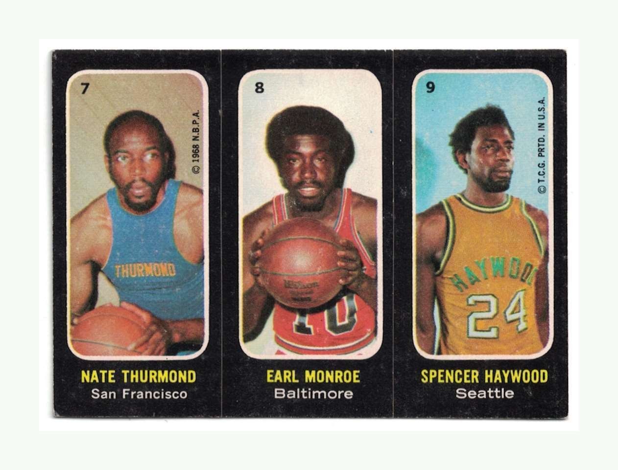 Thurmond 7, Monroe 8, Haywood 9 (Basketball Cards 1971 Topps Stickers) — is it worth grading?