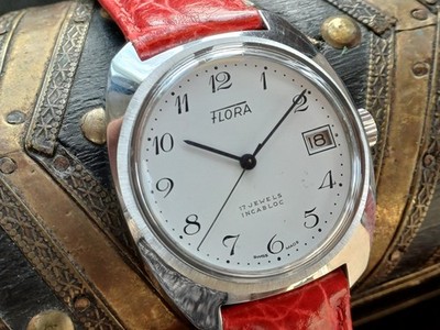 Schweizer Vintage mechanische Herrenuhr FLORA Stahl Datum AS 1803 überholt Garantie