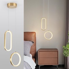 Gold Modern LED Pendant Light with Remote Control, 2 Ring 24W 3-Color Temp St...