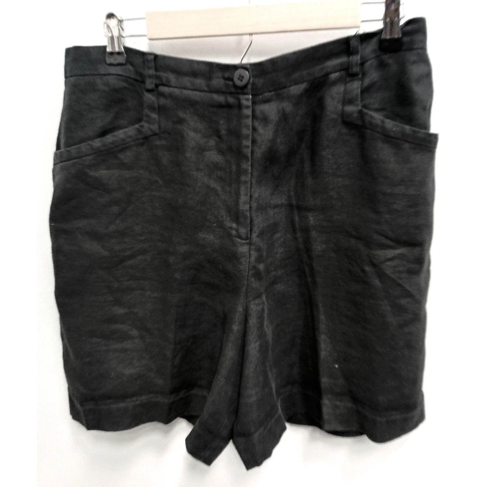 VTG Michael Simon Linen Shorts Womens Large Black High Rise Minimalist Coastal