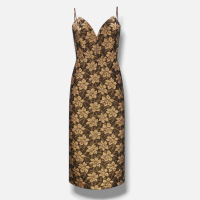 Ungaro Women's Gold Aven Floral Metallic Jacquard Sleeveless Midi Dress Size 16