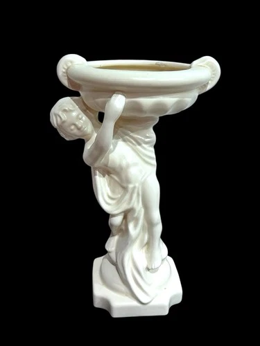 Vtg Haeger Art Pottery Cherub holding an Urn Vase / Planter 12" Creamy White