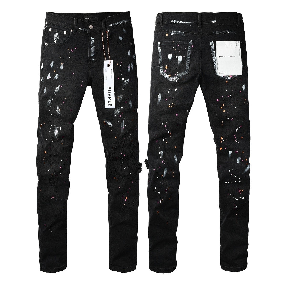 New Purple Brand men's fashion splash-ink Slim fit jeans Black