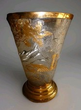 Beau vase en verre dépoli décor doré en relief par ADAT