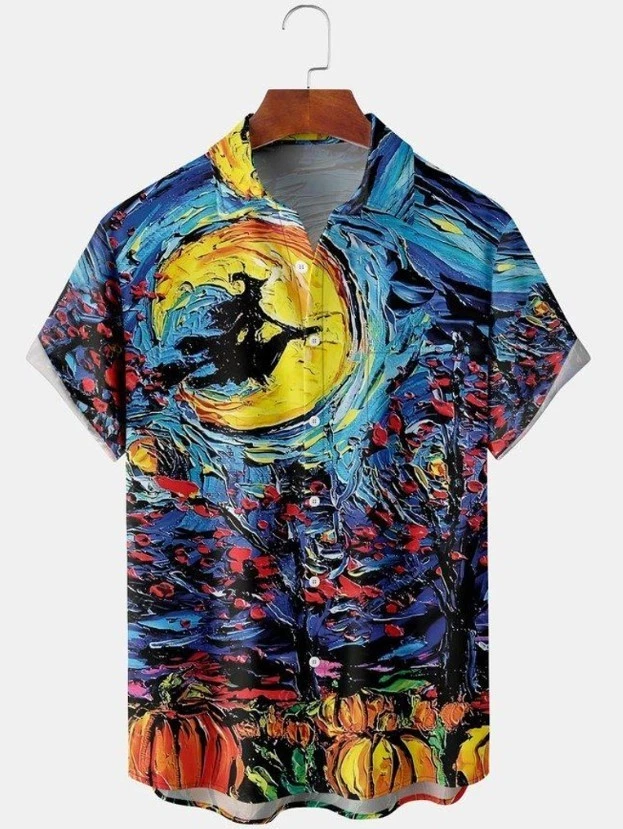 Halloween Painting Print Casual Hawaiian Shirts