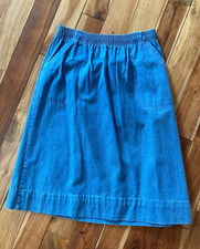 Vtg 70s Denim Skirt A-Line Jean Western Prairie Modest Pockets Midi L