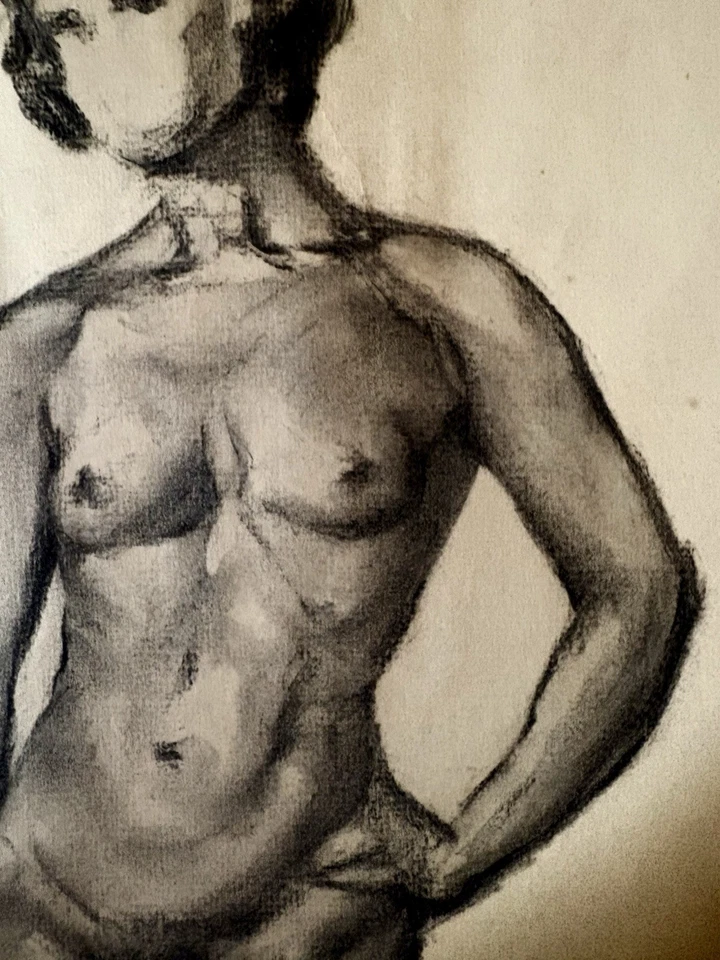 French Charcoal Academy Drawing 19th Century Woman - Image 3 of 4