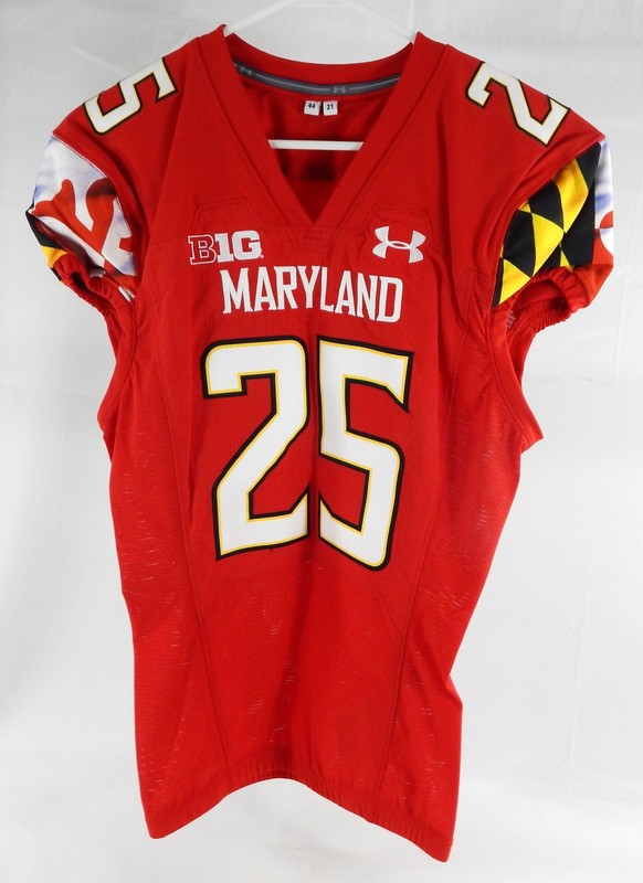 2021 Maryland Terrapins #25 Game Issued Red Jersey Football 44 465