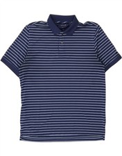 IZOD Mens Polo Shirt Large Navy Blue Pinstripe CG02