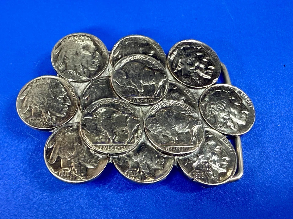 Buffalo Nickel Indian Chief Head Cluster Monedas Coleccionista De Colección 1981 Hebilla de Cinturón Foto 3 de 4