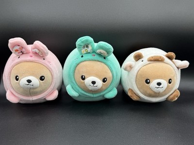 Lot 3 Linzy Smoochy Pals Bears in Rabbit Bunny Cow Suit Pink Green White CLEAN