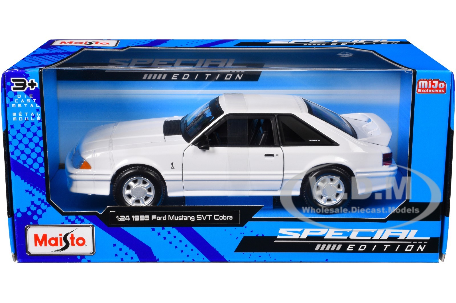 1993 FORD MUSTANG SVT COBRA WHITE 1/24 DIECAST MODEL CAR BY MAISTO 32906