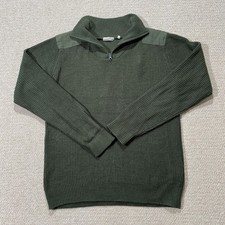 Fashion One 1/4 Zip Jumper Mens Large* Green Acrylic Army Ribbed Knit Sweater