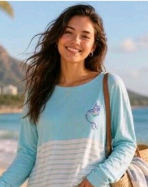 NEW Lilly Pulitzer Finn Top Turquoise Stripes Mermaid Cotton Size LARGE