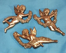 SYROCO GOLDEN CHERUBS/ANGELS/MALICS THREE 1960'S WALL HANGINGS