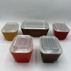 Pyrex 0502 VTG Loaf Shaped 1 1/2 Pt Plus Smaller Loaf  1 1/2 Cup with Lids (M)