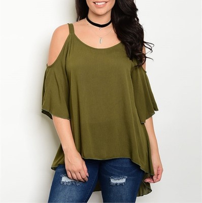 Plus Off the Shoulder Flutter Sleeve Top Navy or Olive PT3-CN314609,CN314612