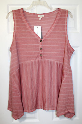 Women's Como Blue 2X Plus Heathered Rose Sleeveless Knit Blouse Top NWT