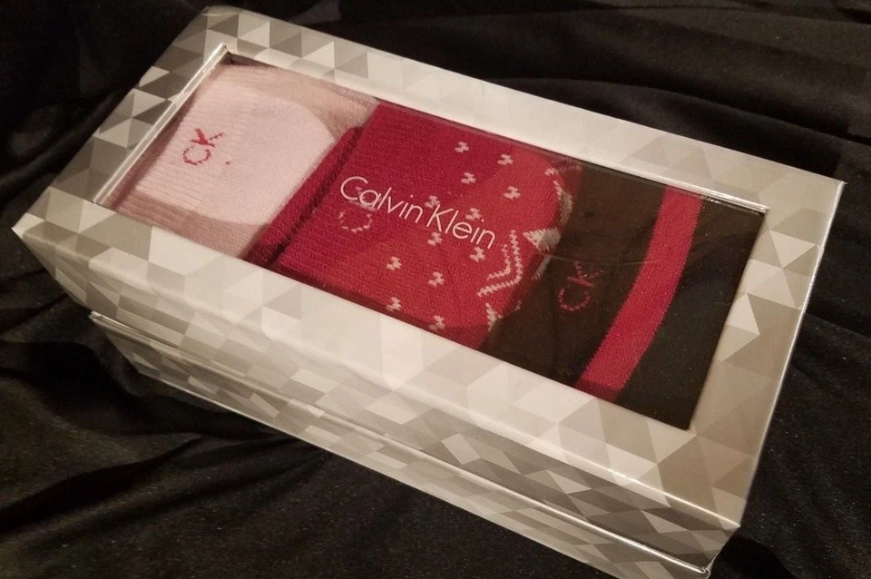 Calvin Klein 3 pares de calcetines para mujer caja de regalo de vacaciones rojo rosa negro ENVÍO GRATUITO Foto 4 de 4