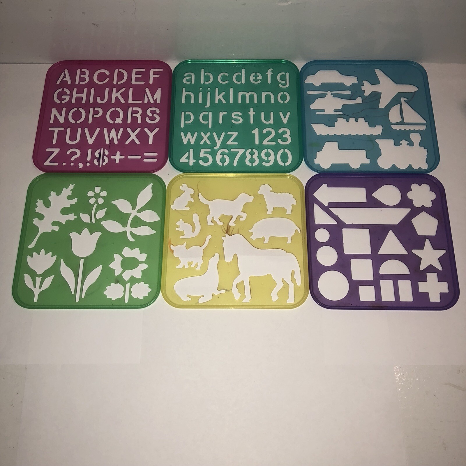 Tupperware Tuppertoys Art Stencils Lot Set Of 6 Letters Animals Numbers ...
