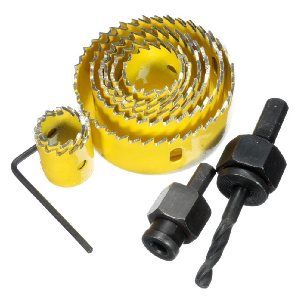 8Pcs Drill Bits Kit with 2 Mandrels Hole Saw Set Wood Plastic Sheet Alloy Cutter