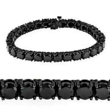 10Ct Round Cut Black Diamond Men's Lab Created Bracelet 14K Black Gold plated