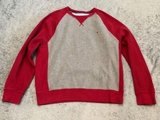 Tommy Hilfiger Sweatshirt Mens L Red Raglan Sleeve Pullover Sporty Flag Preppy