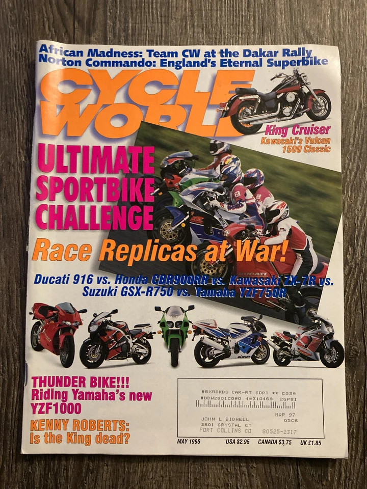 Cycle World Magazine - May 1996 - Suzuki Yamaha Kawasaki Honda Ducati - Image 1 of 1