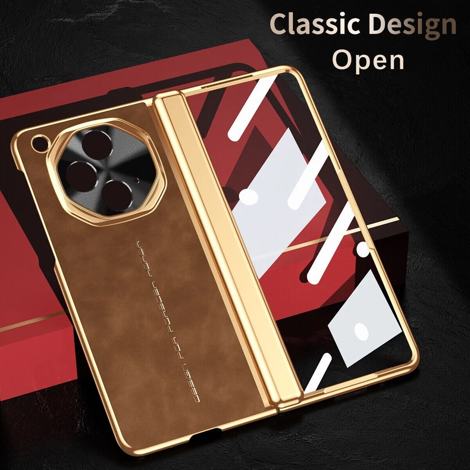 For OnePlus Open Luxury Hybrid Retro Leather Case Cover Plating Glass Film - Image 3 of 4