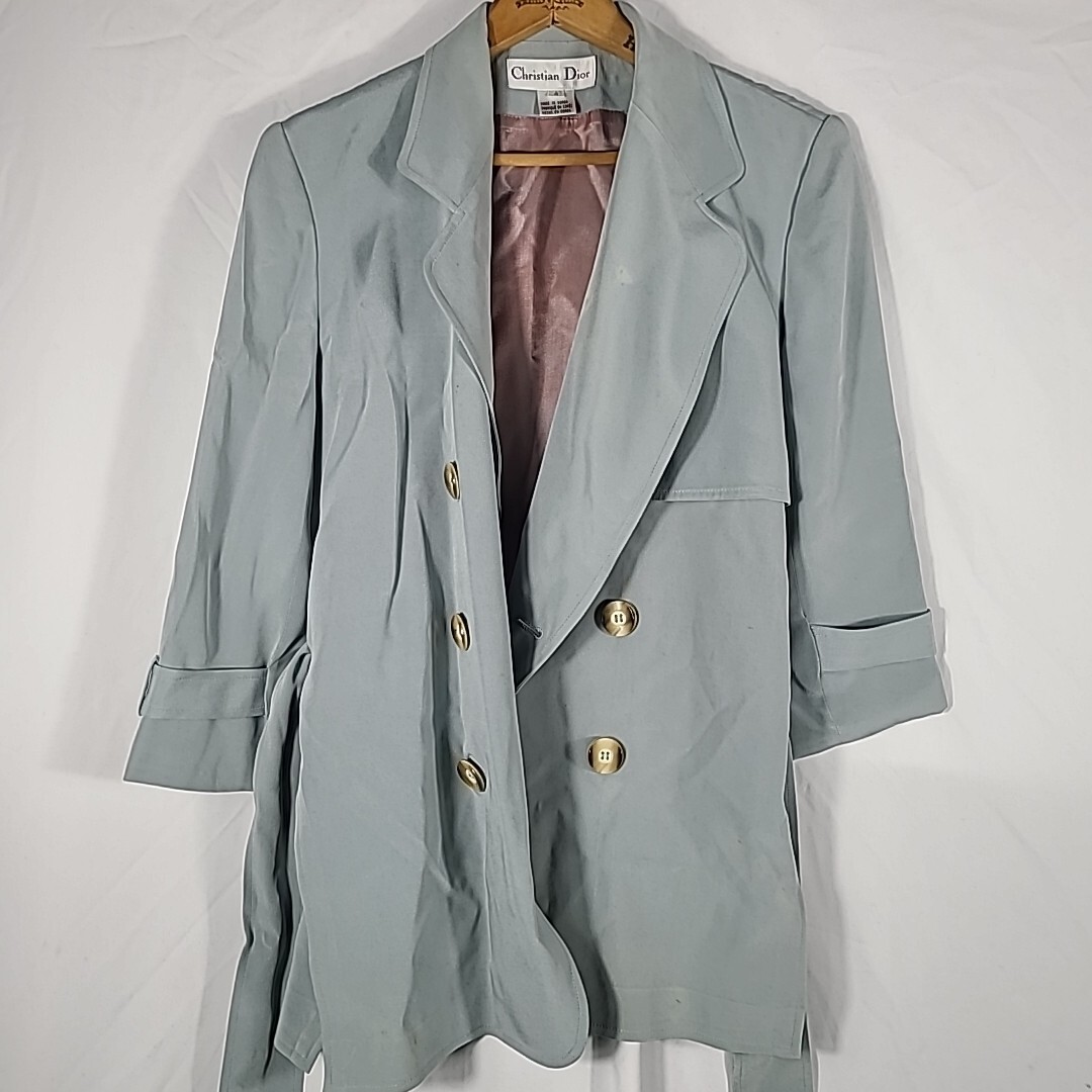 Christian Dior Vtg Womens Silk Gray Long Sleeve Blazer And Skirt