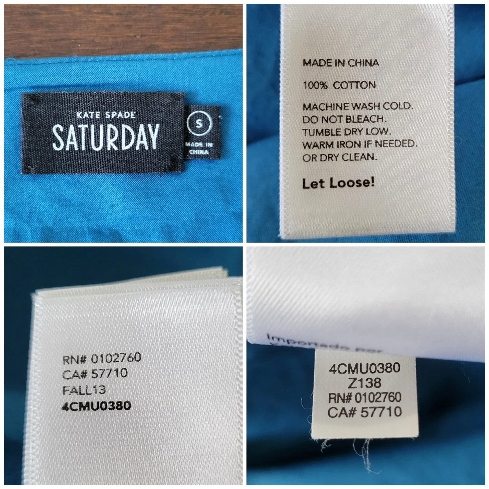 Abito tunica donna Kate Spade sabato manica lunga incrociato davanti taglia S blu