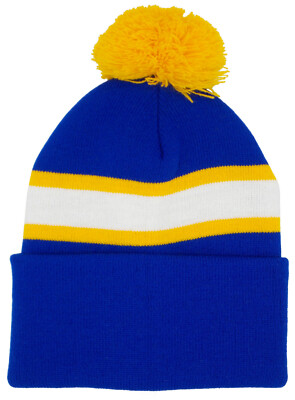 Warrington Warriors Supporters königsblau, gold und weiß Retro-Stil Bommelmütze