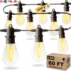 60 Ft LED Outdoor String Lights Waterproof Shatterproof Bulbs Patio Deck Balcony