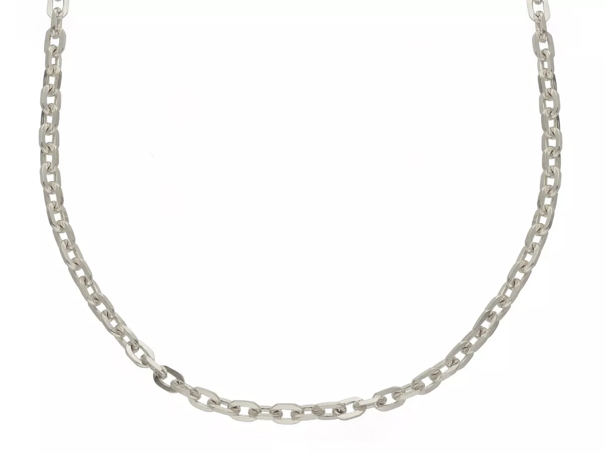18K WHITE GOLD SOLID CHAIN SQUARED CABLE 2.5mm OVAL LINKS 24
