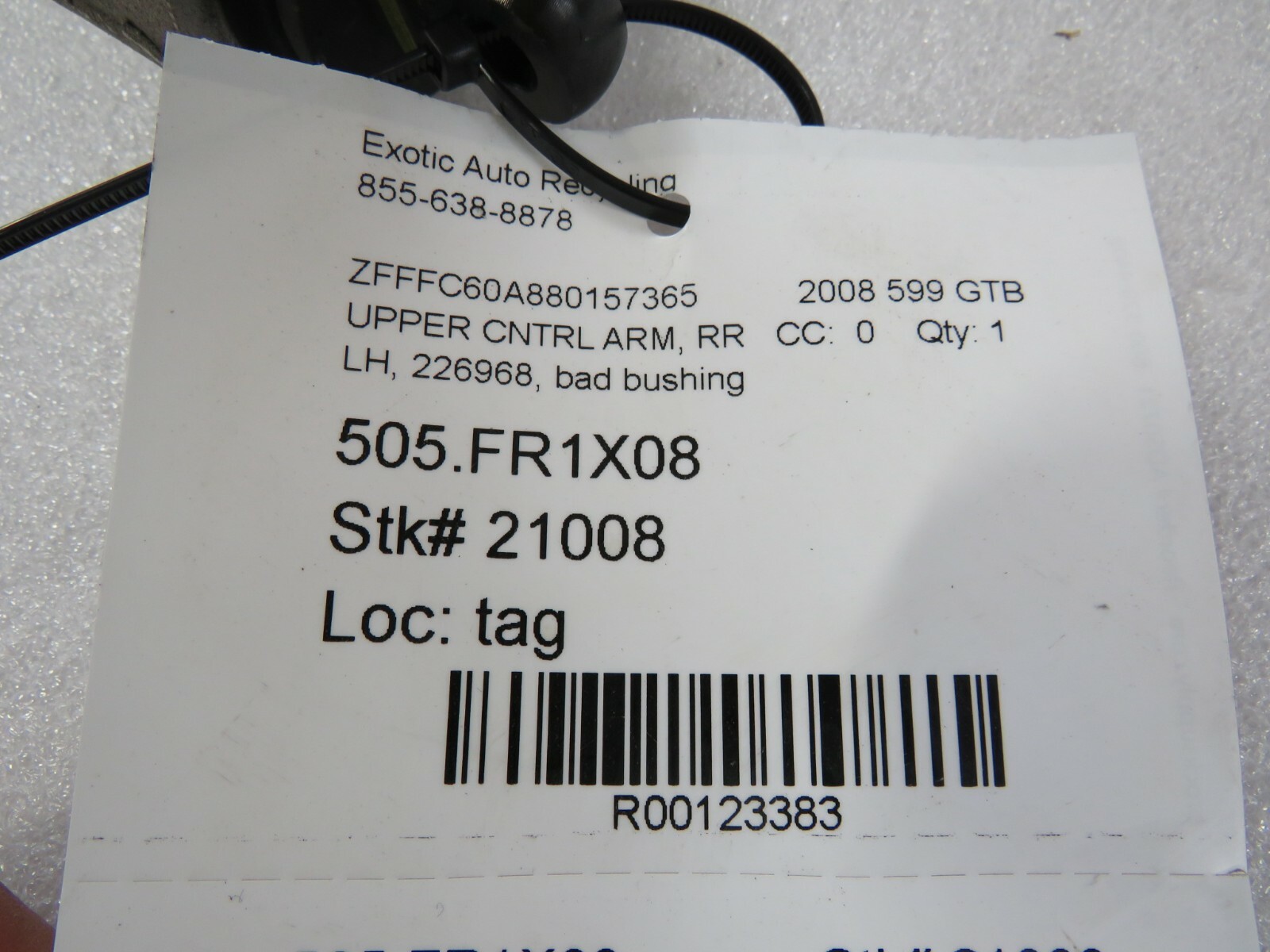 Ferrari 599 GTB, LH, Left, Rear Upper Control Arm, Used, P/N 226968