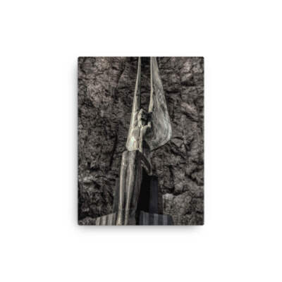 Shadow of the Soul Canvas Wall Art | Symbolic Black & White Winged Statue | Fade